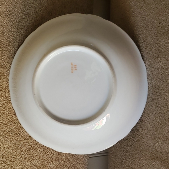 Hand painted German bowl floral embossed Pansies pink green - Picture 5 of 8